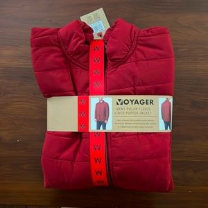 Voyager Men’s Polar Fleece Lined Puffer Jacket, Red, Medium, New